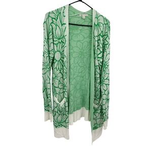 Green Floral Daisy Cardigan Sweater S Open Knit Boho Indie Retro Cottagecore